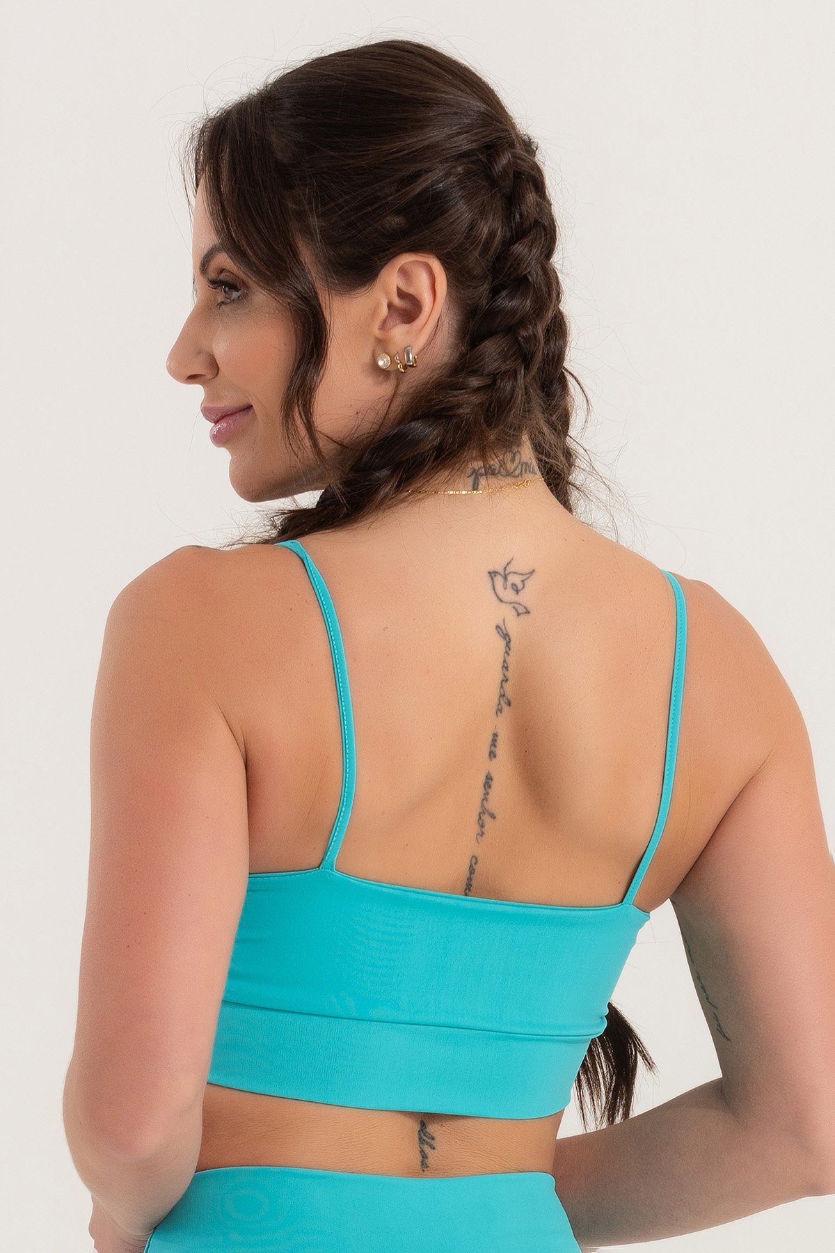 Top Feminino Fitness Poliamida Azul Tiffany