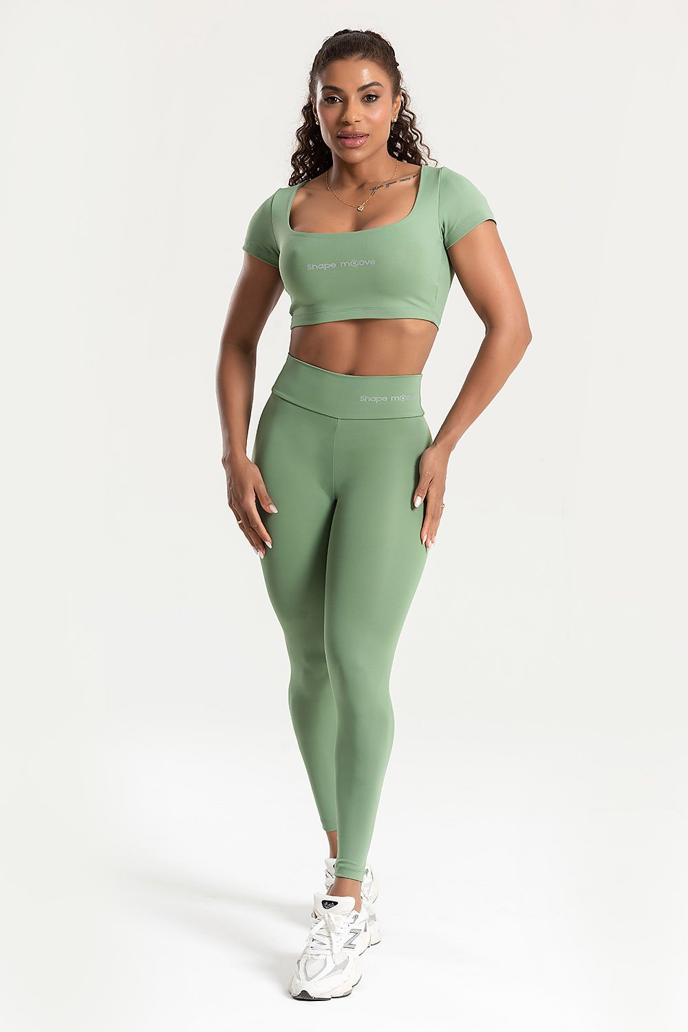 Conjunto Feminino Fitness Legging e Cropped Manga Longa Musgo Malva