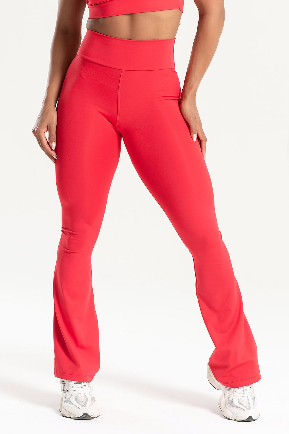 Conjunto Feminino Fitness Legging Flare e Top Ombro Único Vermelho