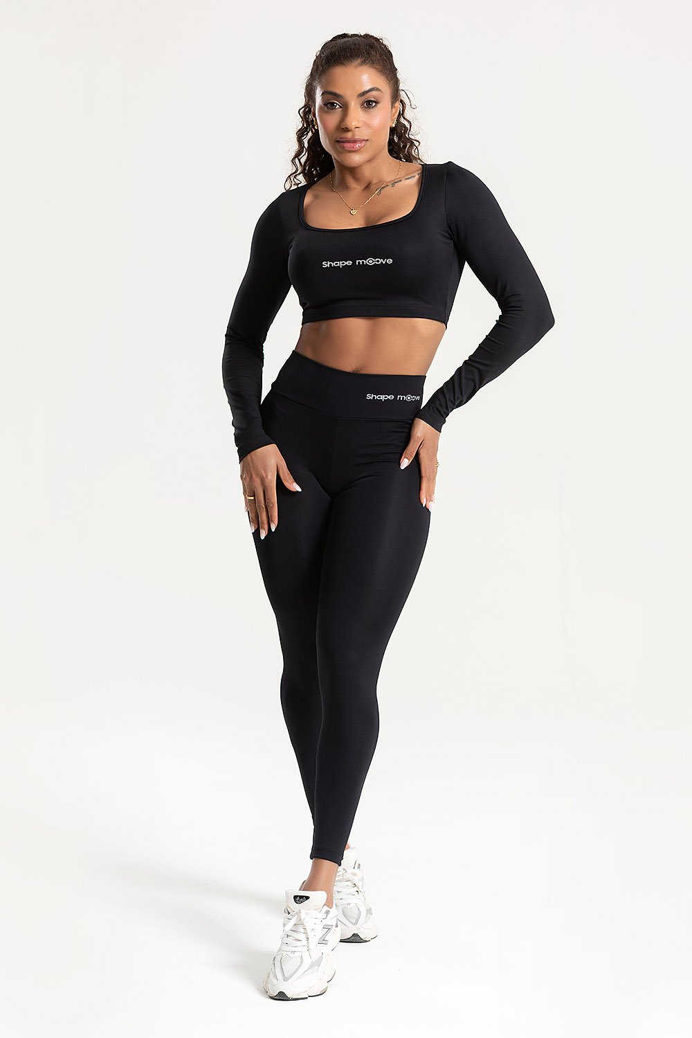 Conjunto Feminino Fitness Legging e Cropped Manga longa