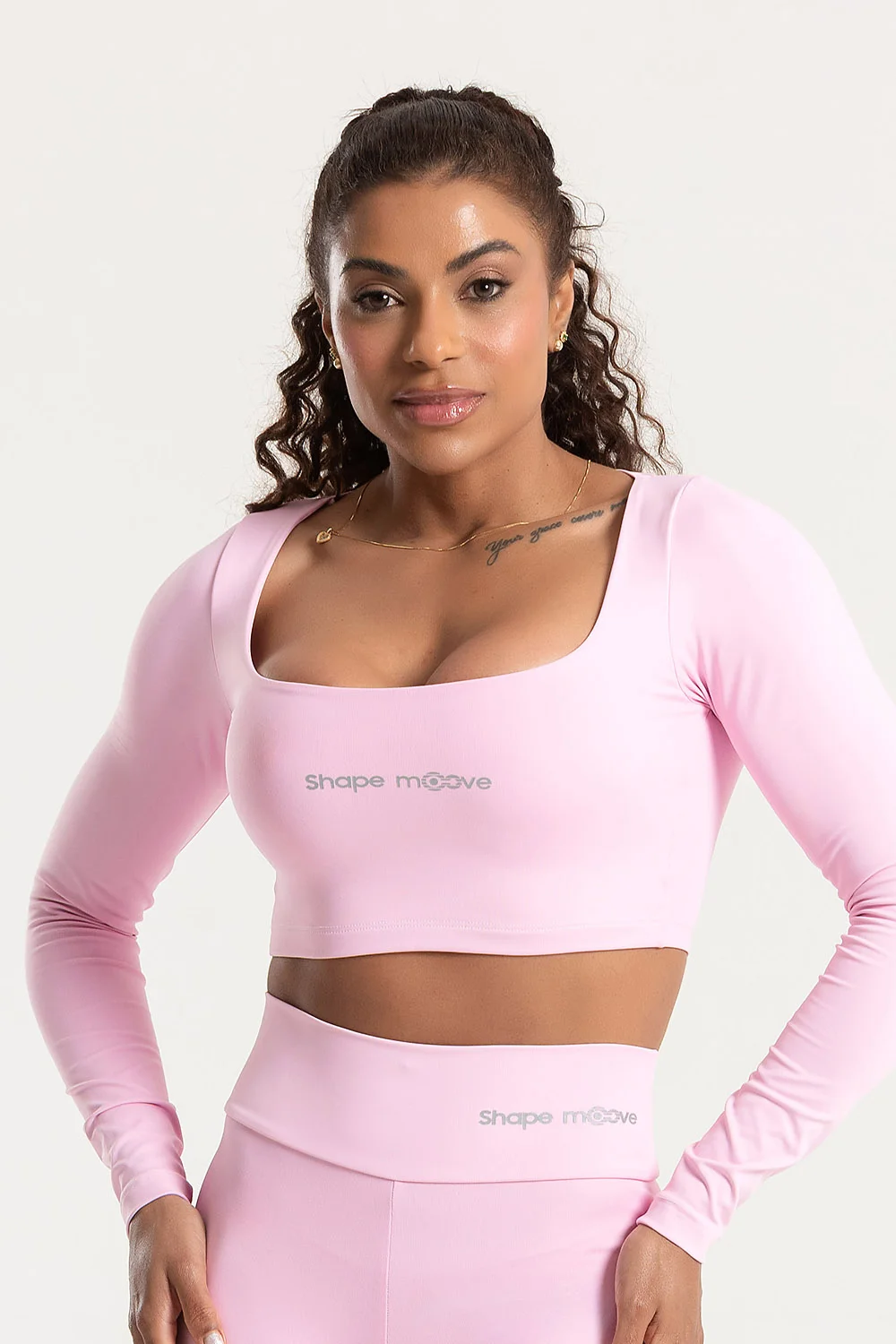 Cropped Manga Longa Rosa Ballet