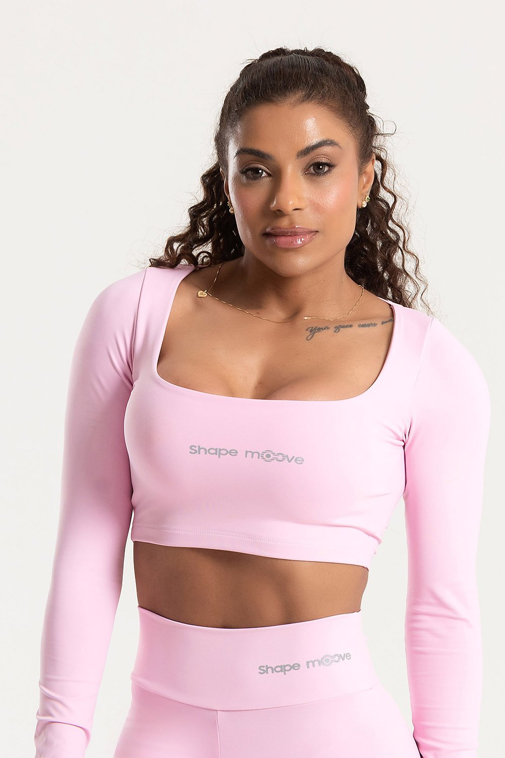 Cropped Manga Longa Rosa Ballet