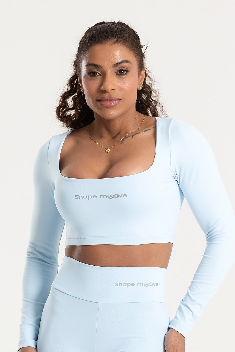 Cropped Manga Longa Azul Polar
