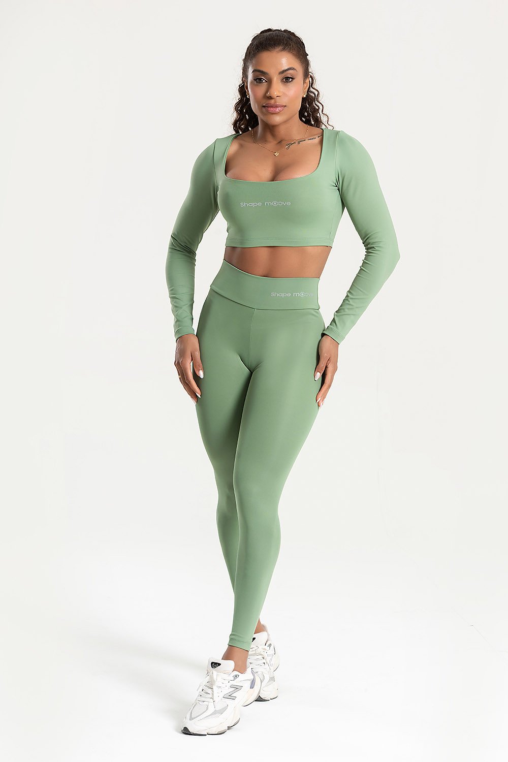Conjunto Feminino Fitness Legging e Cropped Manga Longa Musgo Malva